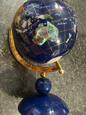 Vintage lapis lazuli inlaid with mother of pearl and semiprecious stones globe